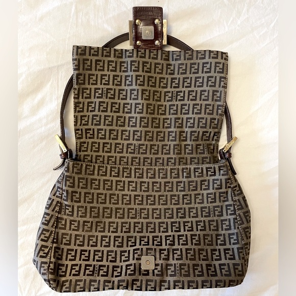 FENDI Zucchino Canvas Mamma Baguette Shoulder Bag Brown - Picture 4 of 4